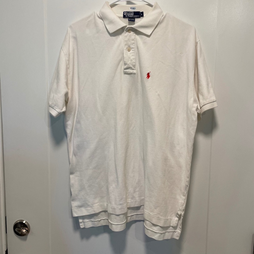 Polo Ralph Lauren Mens Large White Short Sleeve Cotton Pique Polo Shirt Red Pony